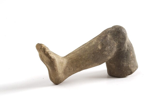 A_clay-backed_leg_and_foot._Roman_votive_offering_Wellcome_L0035852